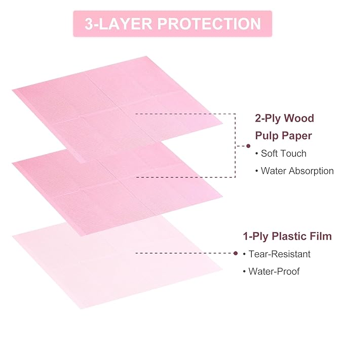 50Pcs Pink Disposable Table Mats for Nail Art 3 Ply Foldable Waterproof Dental Bibs Tattoo Sheets Nail Practice Table Cover for Medical Supplies Manicure Salon Pads