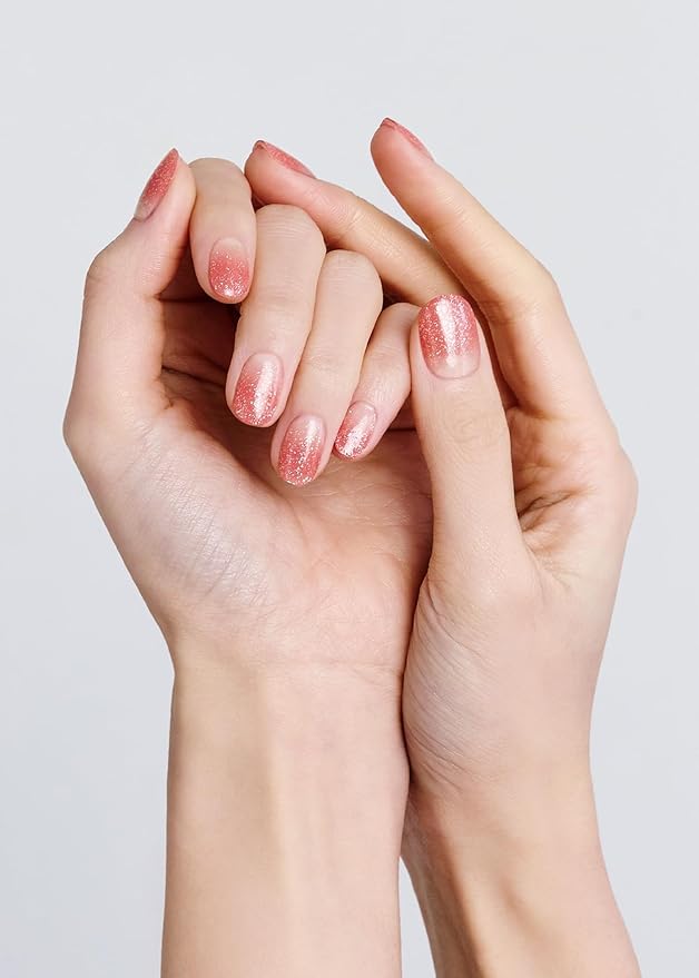 ohora Semi Cured Gel Nail Strips (N Rose Shower) - Pink, Works with Any UV/LED Lamps, Salon-Quality, Long Lasting, Easy to Apply & Remove - Includes 2 Prep Pads, Nail File & Wooden Stick