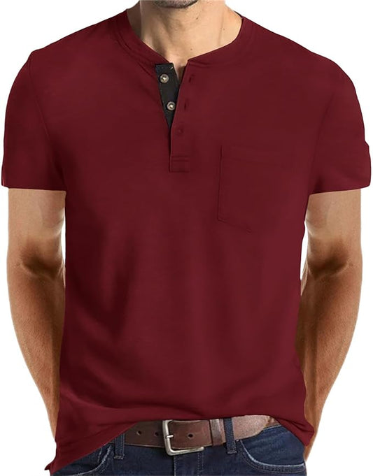 Lexiart Mens Fashion Henley Shirts Long Sleeve Button Cotton T-Shirt with Pocket
