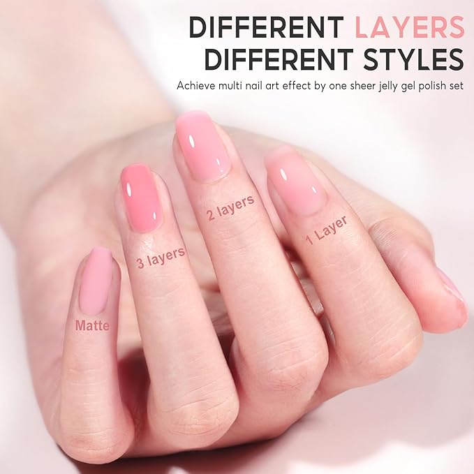 Peacecolor Jelly Gel Nail Polish Set 10ML 6pcs Pink Nude White Sheer Transparent Colors Soak Off Gel Polish Nail Art Manicure Gifts for Women Salon DIY at Home