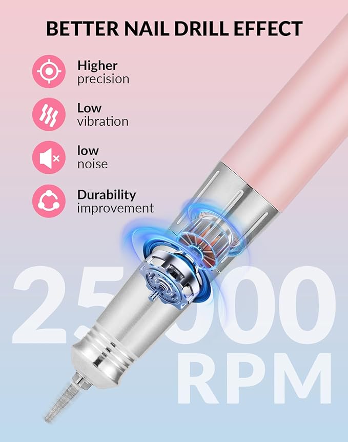 BAOSHISHAN Professional Nail Drill Machine, 20000RPM Electric Cordless Nail Drill with Base Pen Holder, Rechargeable Nail File 11 Drill Bits for Remove Gel Acrylic Nail
