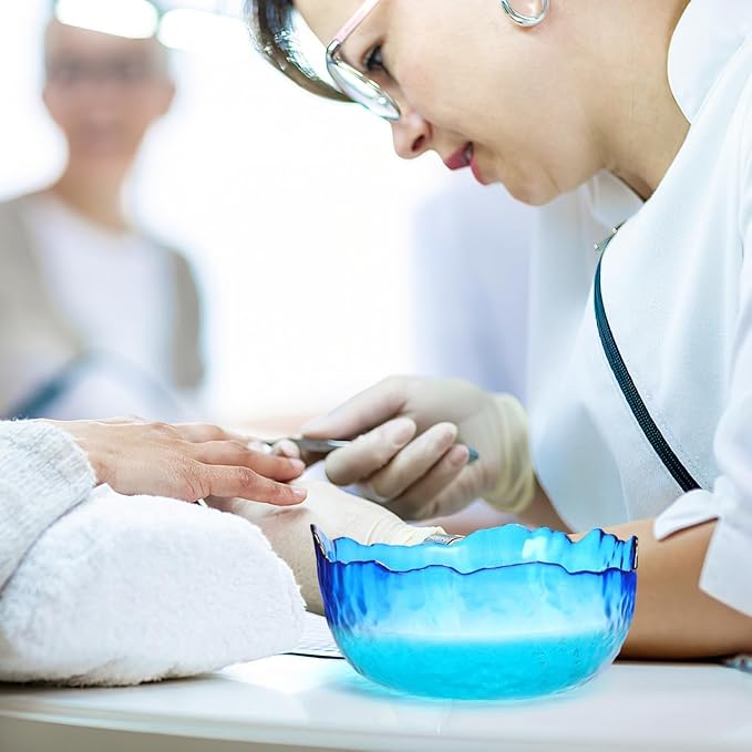 Glass Manicure Soaking Bowl Nail Soak off Bowl 9 Inch Pedicure Salon Bath Nail Remover for Fingernail Toenail Caring Polish Removal, Blue