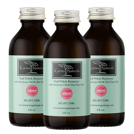Karma Organic Nail Polish Remover with Soybean Oil and Tea Tree Oil- Non Toxic, Vegan, Cruelty Free, Acetone Free – Nails Strengthener for Fingernails – 12 fl. Oz. (3 Pack)