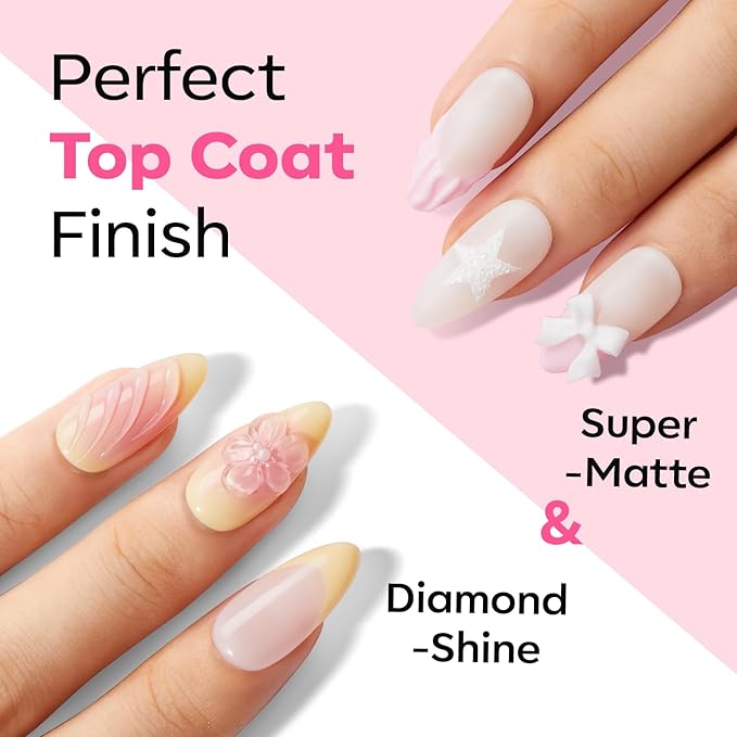 modelones Gel Base and Top Coat Set 3 Pcs, Clear No Wipe Glossy and Matte Top Coat & Base Coat Nail Polish 2025 Upgrade Formula Pro Gel Mini Salon Manicure Kit Gift for Women Girls Starter