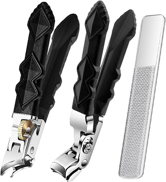 Heavy Duty Toenail Clippers for Thick & Ingrown Nails - Professional Grooming Kit for Men & Seniors with Ergonomic Handle, Nail File & Safety Lock - Arthritis Friendly Gift Box Set (Angled+Curved)