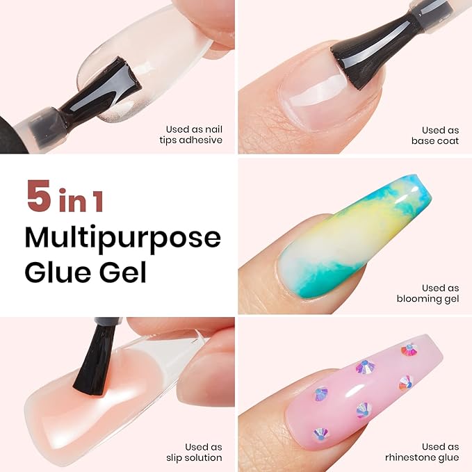 Beetles Gel Polish Nail Extension Kit,240 Pcs Pre Shaped Short Coffin Nail Tips Full Matte Gelly Tips&5 in 1 Nail Glue Base Coat Innovative Uv Led Lamp for DIY Easy Home Manicure Gift