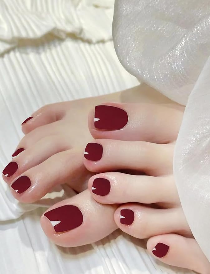 Semi Cured Gel Toenail Strips, 26 Wine Red Gel Toe Nail Stickers, Works with Any UV Lamps