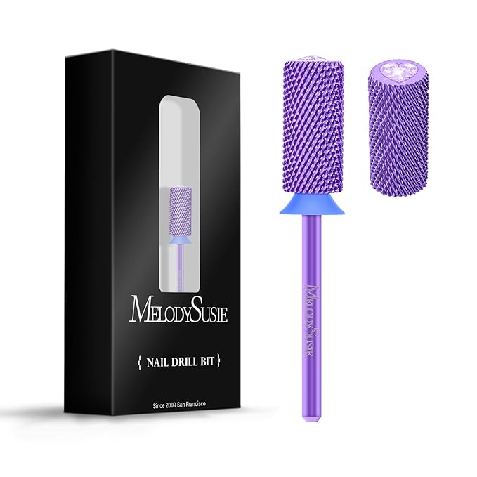 MelodySusie Large Barrel 3/32'' Tungsten Carbide Nail Drill Bit, Crystal Top Purple Heart Shape, Fast Remove Acrylic Gel, Cuticle Gel Polishing for Manicure Pedicure, Purple, Series Bit-S, Medium