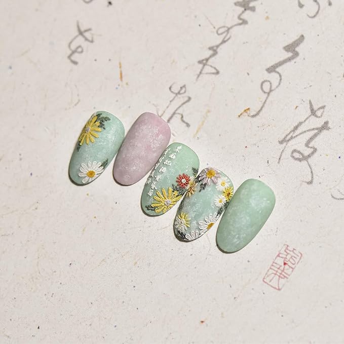 Flower Nail Stickers 5D Embossed Nail Art Stickers White Daisy Floral Self-Adhesive Nail Decals Spring Summer Nails Design Manicure Sliders for Women Girls Nails Art Decoration