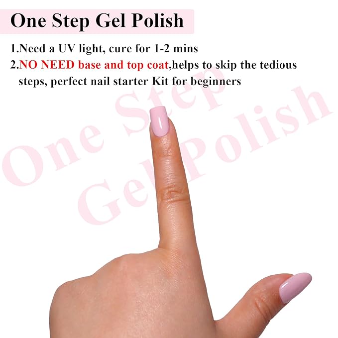 Imtiti Pink Gel Polish, Light Pink Gel Polish 3 in 1 One Step Gel Polish Kit, Soak Off LED U V Gel Polish Nail Art Starter Manicure Salon for Women Girls 0.3 Fl Oz