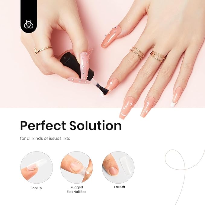 beetles Gel Polish 2 Pcs 15ml Nail Glue Kit for Acrylic Nails, 5 in 1 Super Strong Brush in Nail Gel Glue for False Nails Tips and Gel Nail Polish Led Lamp Required Nail Art Gift