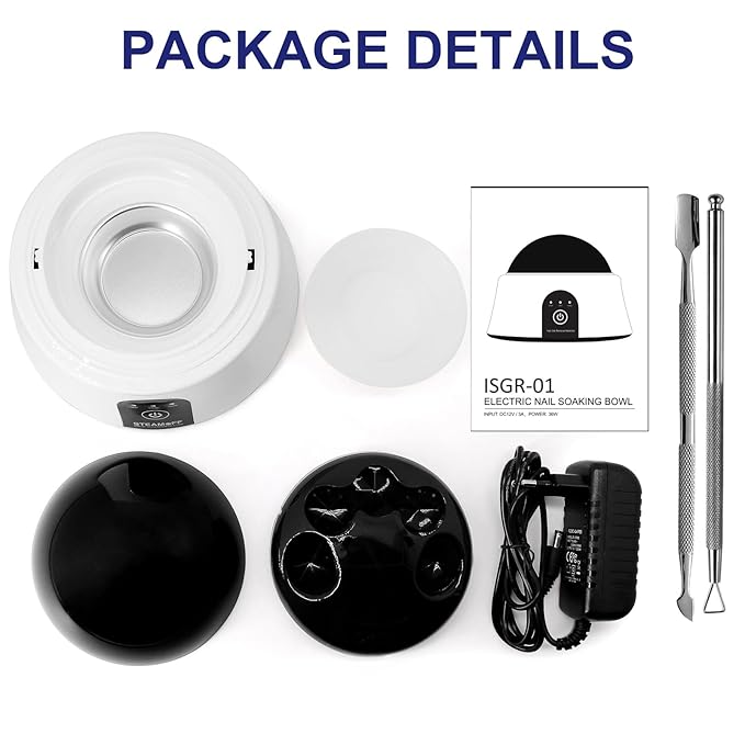 Soak off Bowl, Electric Nail Soaking Bowl for Acrylic Nails Gel Polish Remover, with Stainless Steel Silver Cuticle Pusher