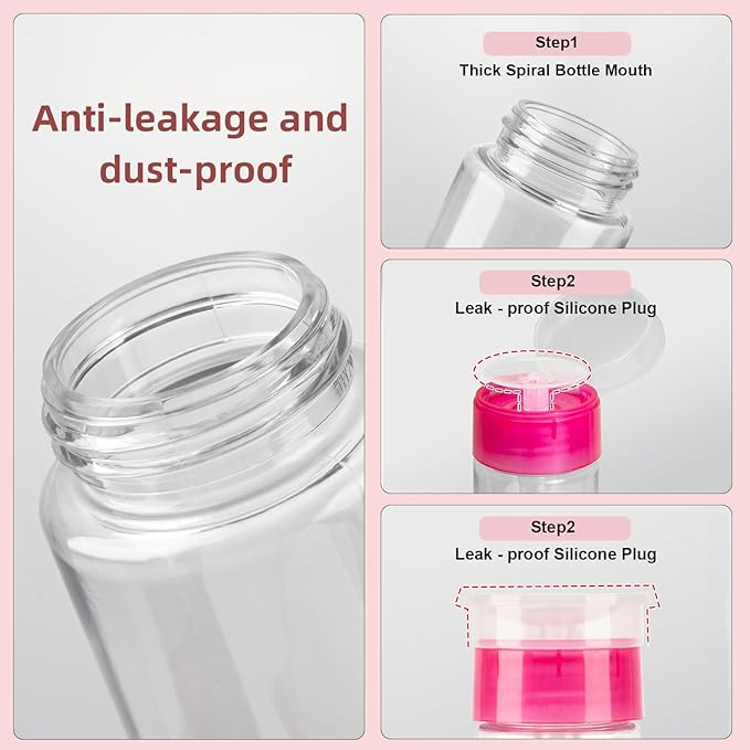 Nail Polish Remover Pump, YAMYONE 2 Pack Acetone Pump Dispenser, Alcohol Dispenser Push Down Empty Lockable Pump Dispenser Bottle for Nail Polish and Makeup Remover, 200ml(6.8oz) (8 Pack-Pink White)