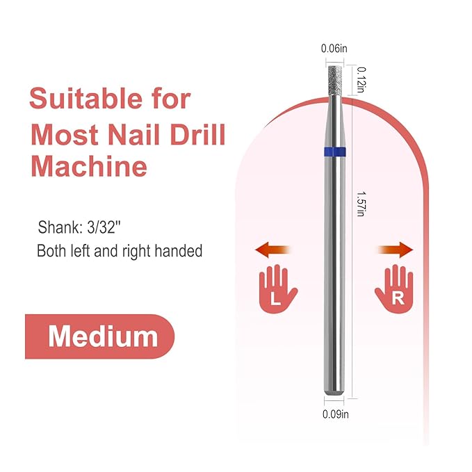 Mini Barrel Shape Cuticle Clean Nail Drill Bit, 3/32'' Professional Safety Carbide Diamond Under Nail Cleaner for Cuticle Dead Skin Nail Prepare, Nail Salon (Medium)