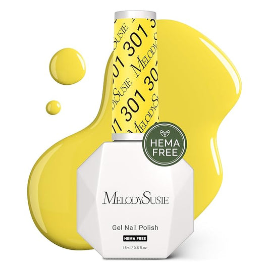 MelodySusie Hema Free Gel Nail Polish, 0.5 Fl Oz Thick Yellow Gel Polish, Non Toxic, Long Lasting, Soak Off UV Nail Polish, Manicure Nail Design Salon DIY Nail Art at Home 301