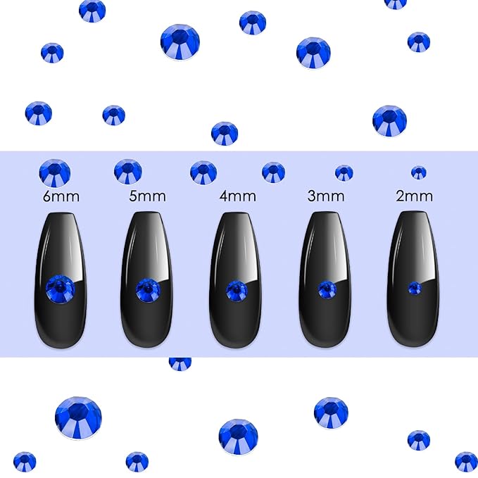 Canvalite 2784PCS Blue Rhinestones Flatback Gems, Nail Rhinestones Nail Art Gems with Glues, Pick Up Tweezers and Rhinestone Picker Dotting Pen, Nail Art Tools for Nails, Clothes, Face, Crafts