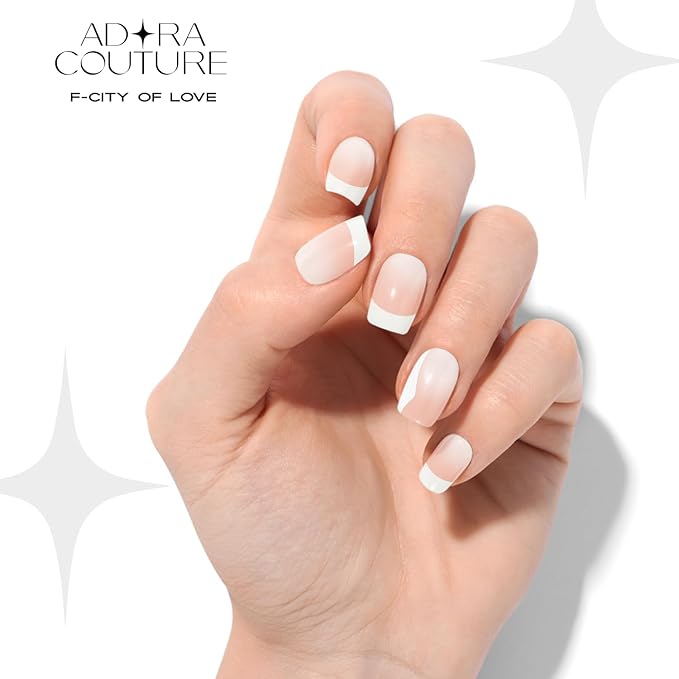 Semi Cured Gel Nail Strips with 30 Pieces - Salon Quality Manicure Kit for Women Easy Application Wraps Includes Prep Pads Nail File Wooden Stick, UV Light Required (French. Love)