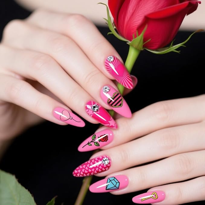 PH PandaHall 5pcs Valentine's Day Nail Stamping Plates Love Heart Nail Art Templates Tulip Rose Flower Nail Art Stencil Bows Gift Nails Stamper for Women Party Holiday Manicures Salon Printing Design