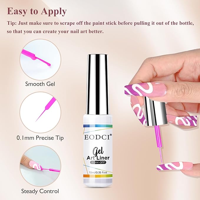 Nail Art Liner Set 6 Pcs Neon Green Blue Hot Pink Yellow Glitters Colors Paint Swirl Built Thin Brush in Bottle Soak off Led Lamp Gel Liner Nail Polish Manicure Kits