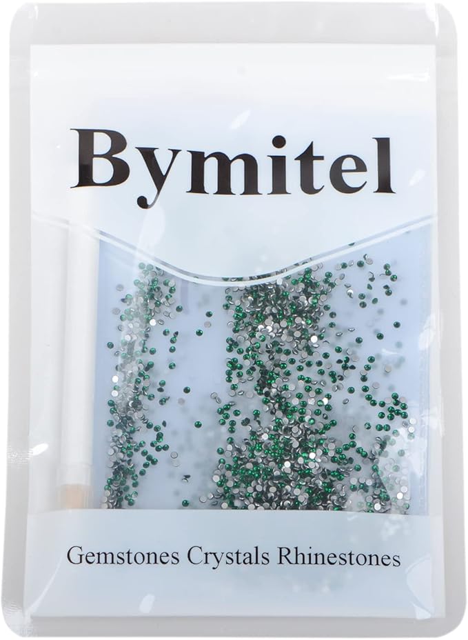 2880PCS Art Nail Rhinestones Non Hotfix Glue Fix Round Crystals Glass Flatback for DIY Jewelry Making with one Picking Pen (ss4 2880pcs, Emerald)
