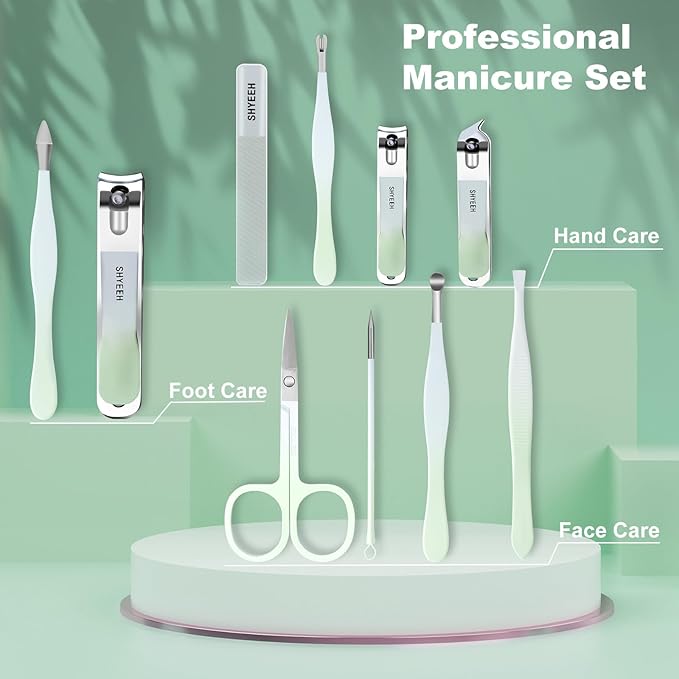 Manicure Set, 10 pcs High-Carbon Steel Nail Clippers Set, Portable Mini Manicure and Pedicure Kit, Travel Grooming Nail Kit with Leather Bag for Men and Women