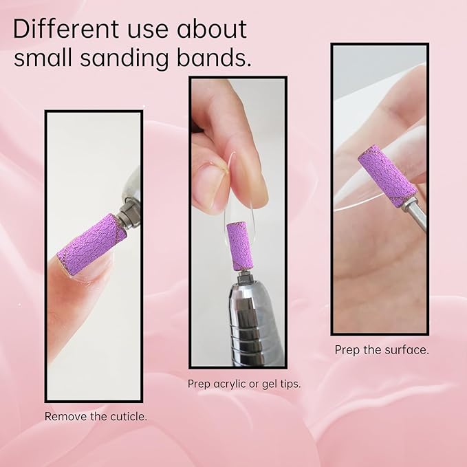 Small Sanding Bands Nail Drill Bits, Corfulra 150 Fine Grit Nail File Sanding Bands for Nail Drill with 3.1mm Mandrel Bit, 100Pcs Mini Sanding Bands for Natural Nails, Cuticles, Purple