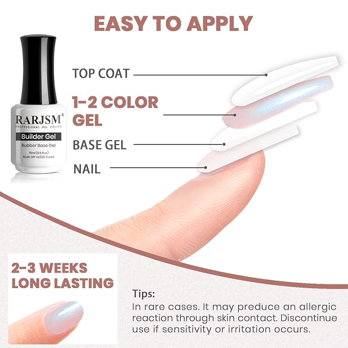 RARJSM Gel Builder Nail Polish Pearl Pink Hard Gel in a Bottle Mermaid Shell Glitter Pearlescent Thick Extension Structure for Nails 15ml Soak Off Curing Requires Salon Home DIY Beginer Use