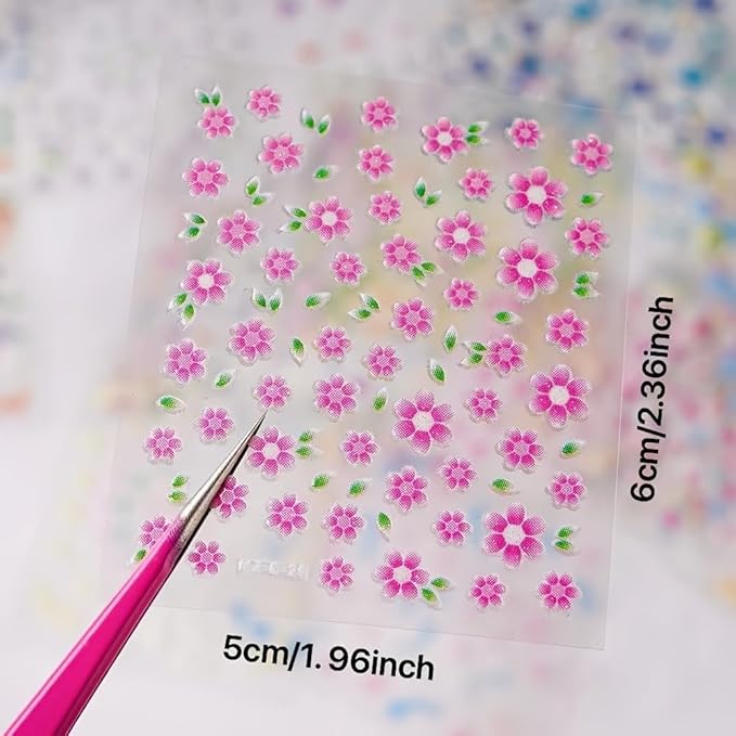 30 Sheets Flower Nail Stickers Colorful 3D Self Adhesive Cute Daisy Floral Nail Decals Heart Nail Art Charms for DIY Design (ST-F)