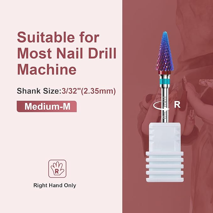 3/32" 2PCS Clean Umberllas Bits Medium Grit Carbide Cuticle Cleaner Bit for Electric Nail Drills – Professional Manicure Tool for Nail Salons and Home Use (M Grit. Purple)