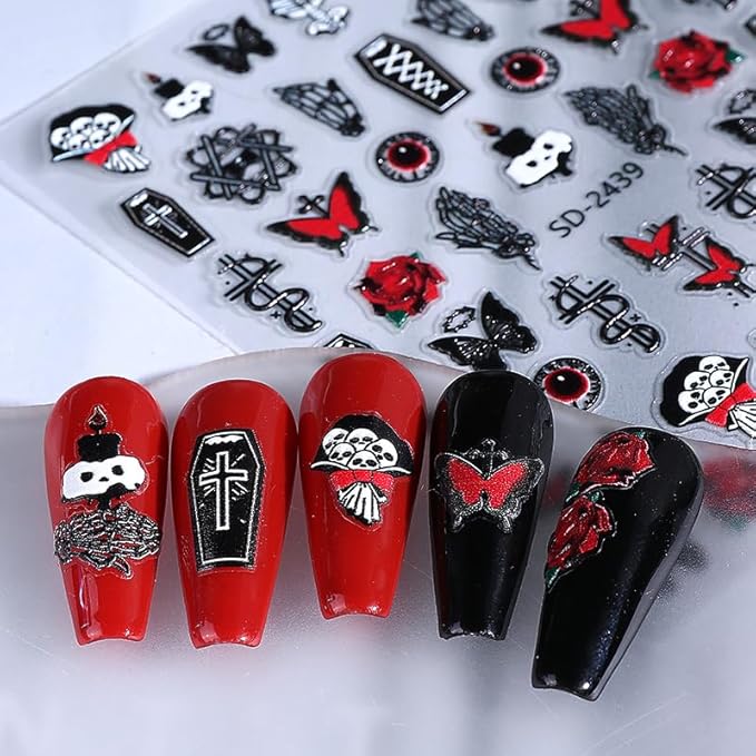 Halloween Nail Art Stickers, Cute Pumpkin Nail Art Decals 3D Self-Adhesive with Bat Skull Spider Web Cat Ghost Nail Design 4Pcs Halloween Nail Art Supplies for Women Nail Decoration