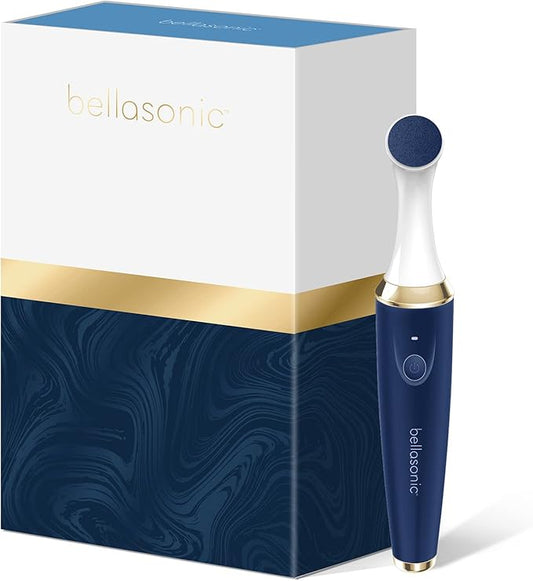 BELLASONIC 4-in-1 Rechargeable Electric Nail File Set with Travel Pouch – Unique Oscillating Head – Shape, Smooth, Buff & Shine Nails – Remove Cuticles & Calluses (Navy/Gold)
