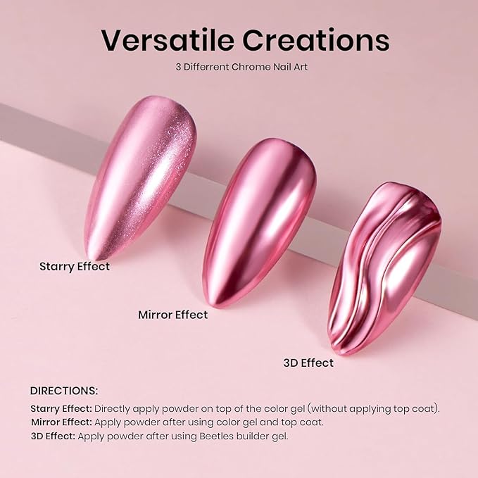 Beetles Chrome Nail Powder Gold Silver Mirror Effect 8 Colors Holographic Aurora Iridescent Pearlescent Manicure Nail Art Decoration Glitter Cromer Nail Powder for Nails 1g/Jar Gift for Women