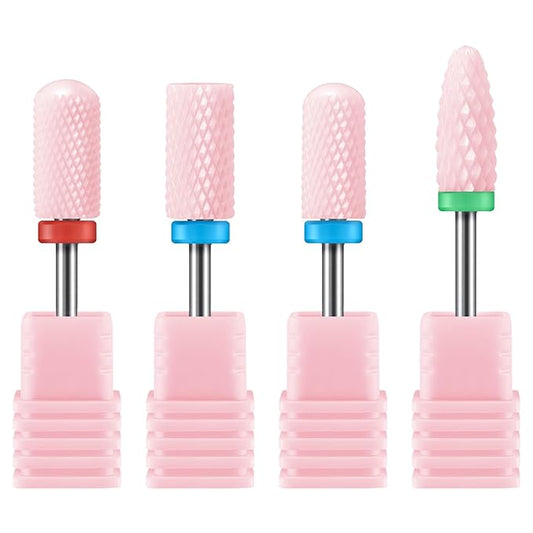 MelodySusie Ceramic Nail Drill Bits Set, 3/32'' (2.35mm) Professional Acrylic Nail File Drill Bit for Manicure Pedicure Cuticle Gel Nail Polishing, 4Pcs, Pink