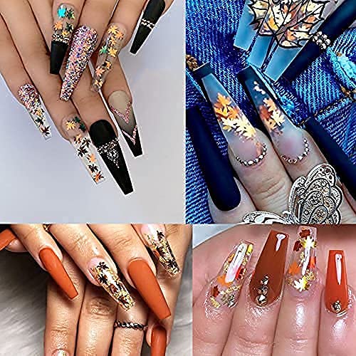 Nail Art Maple Leaf Flake 20gram Glitter Fall Leaves Metallic 3D Maple Leaf Shaped Red Yellow Orange Mixed Design Confetti -Maple Spangles for Women Girls Manicure Kit Decorations (2 Pot)