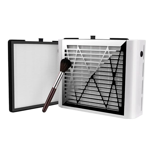 Nail Dust Collector with Brush and 2 Reusable Filters, 60W Vacuum Dust Fan for Acrylic Nails (White)