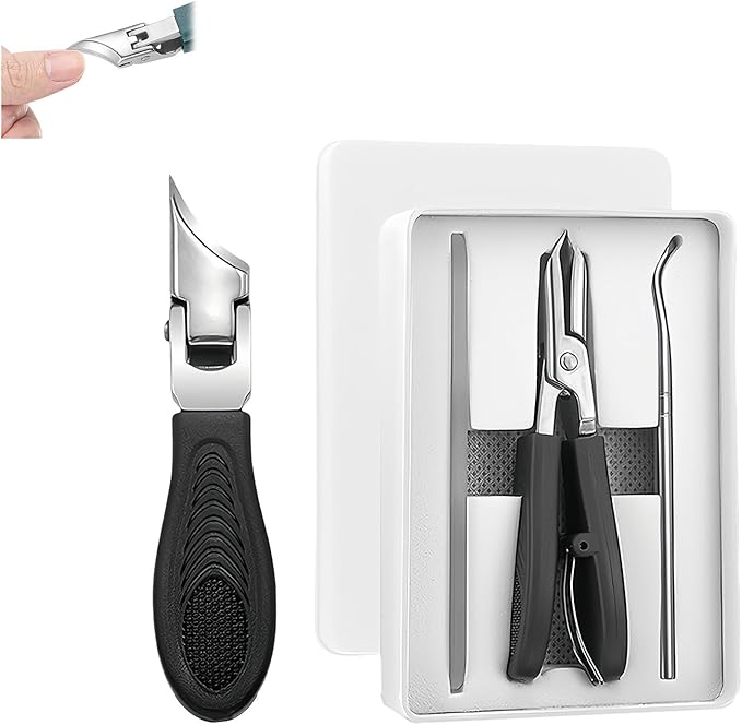 Eagle Beak Beveled Nail Clippers, Wide Jaw Opening Anti-Splash Slanted Nail Clippers Set, Super Sharp Oblique Large for Thick Nails, Seniors & Ingrown Care (Black)