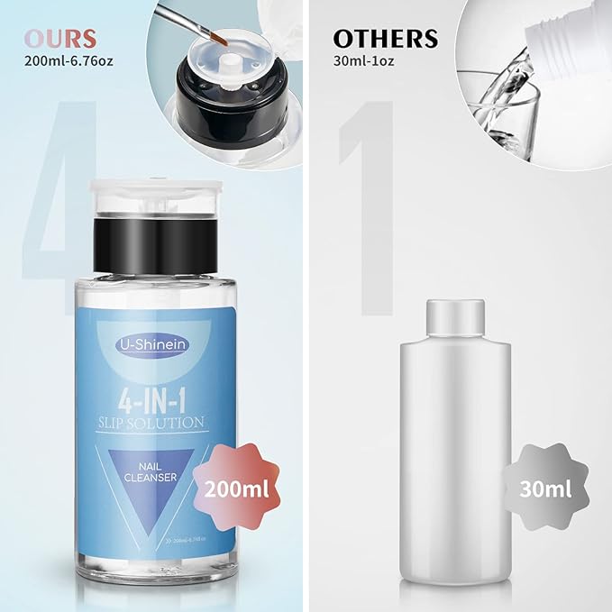 200ml Nail Slip Solution, 4-in-1 Poly Nail Gel Slip Solution Poly Nail Extension Gel Liquid Slip Solution Builder Gel, Nail Cleaner Liquid Nail Polish Remover with Nail Brush Nail Art