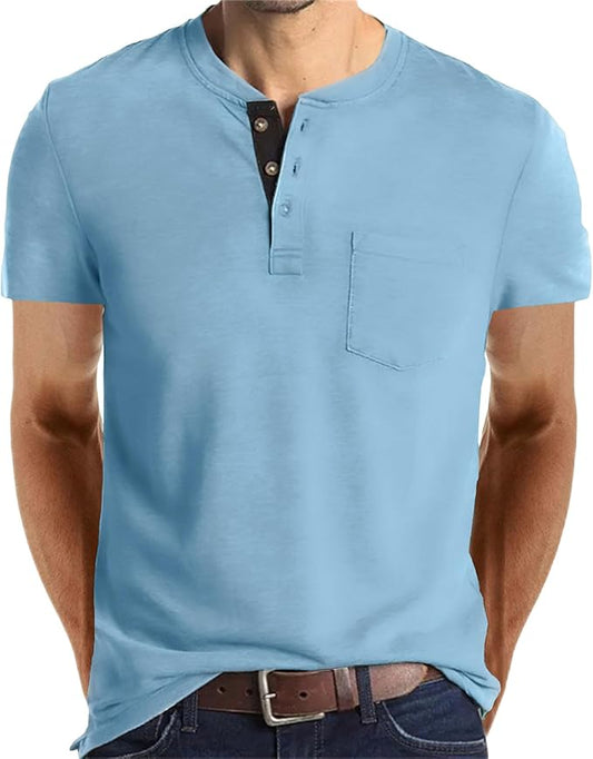 Lexiart Mens Fashion Henley Shirts Long Sleeve Button Cotton T-Shirt with Pocket