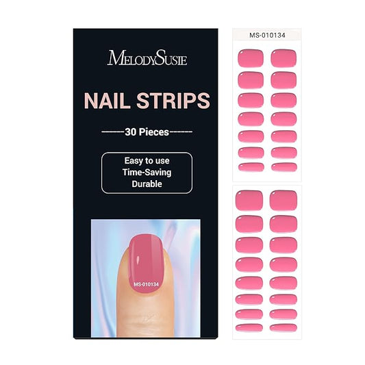 MelodySusie 30PCS Semi Cured Gel Nail Strips, Juicy Pink, Works with Any Nail Lamps, Salon Quality, Long Lasting, Easy to Appl, Includes 2 Prep Pads, Nail File & Wooden Stick