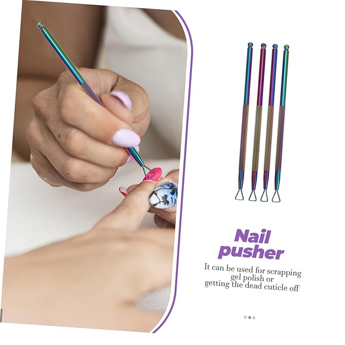 4 Pcs Nail Polish Remover Tool Metal Nail Pusher Cuticle Pusher Remover Cuticle Pushers Professional Cuticle Tools Stainless Steel Manicure Tool Nail Art Stick Pedicure