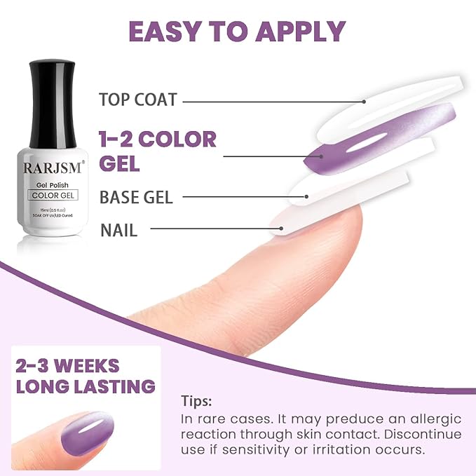 RARJSM Moonlight Mirror Cat Eye Gel Nail Polish Grape Purple Silver White Smoothie Glitter 15ml Ceramic Shimmer Velvet Cateye Gel Polish with Magnetic Stick UV LED Curing Require Soak Off Home Salon
