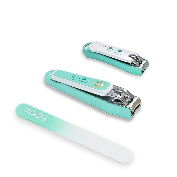 PAFASON Ultra Sharp Stainless Steel Nail Clipper Trimmer Cutter Set with Built-in Nail Catcher & Glass Nail File 3 Pack Fingernail & Toenail Clippers for Men & Women