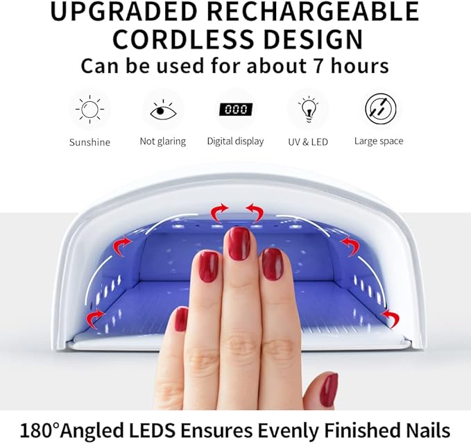 Rechargeable UV LED Nail Lamp, Professional Cordless UV Light for Nails Nail Lamp Machine with Automatic Sensor, 5 Timer Setting Fast Nail Light Curing Lamp for Salon & Home