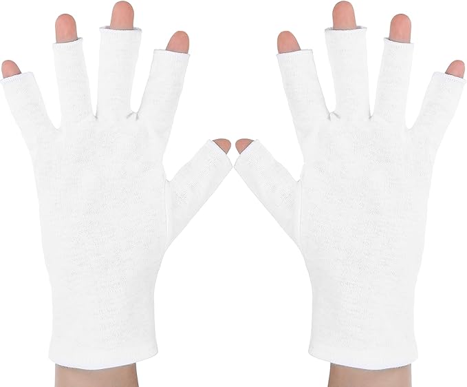 2Pairs White Fingerless Gloves for Women, Cotton Gloves for Dry Hands Sleeping, Fingerless Cotton Gloves Eczema for Sleeping, Overnight, Lotion & Spa Treatment, Moisturizing Night Glove