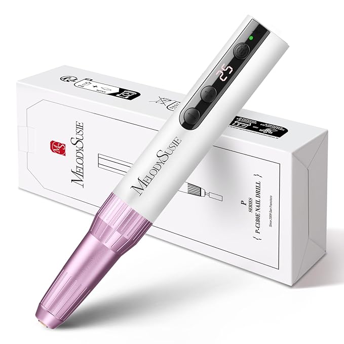 MelodySusie Pen-Shaped Portable Cordless Nail Drill, PC180E 25000RPM Rechargeable Electric File with LED Display for All Nail Care, Manicure Shaping & Acrylic Gel Removal for Nail Artists DIY at Home