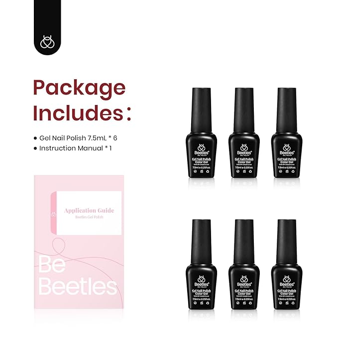 Beetles Gel Nail Polish, 6 Colors Peach Pink Purple Burgundy Red Plum Glitter Gel Polish Ruby Sonatas Collection, Soak Off Uv Lamp Cured Nail Art Design Fall Nails for Women DIY Manicure