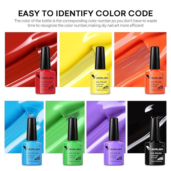 VENALISA VIP1 Set 62 PCS 7.5ml Gel Nail Polish Kit with Color Card Base Top coat,UV LED Soak Off Gel Polish Starter Manicure,Suitable to DIY at Home Nail Art Salon