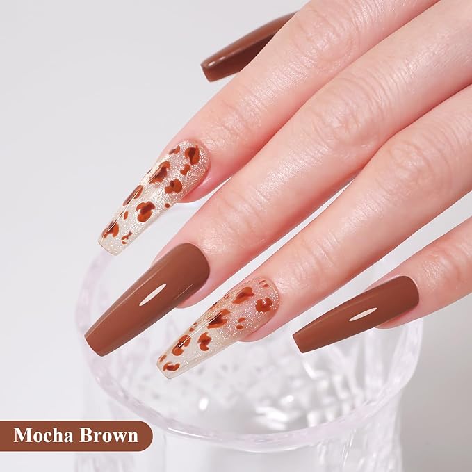 Imtiti Brown Gel Nail Polish, Mocha Brown Gel Polish Autumn Winter Soak Off UV LED High Gloss Art Manicure Salon DIY Design 10ML