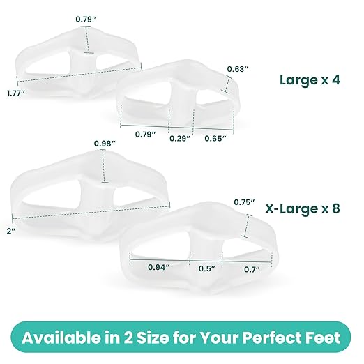 Welnove Pack of 12 Bunion Corrector, Toe Separators with 2 Loops, Big Toe Spacer Suitable for Bunion and Overlap Toe (Clear, Multi Size)