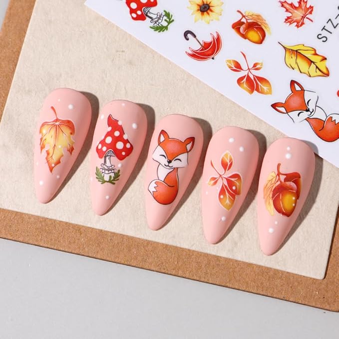 6Pcs Fall Nail Stickers Maple Leaves Nail Decals DIY Self Adhesive Thanksgiving Nail Design Autumn Nail Decoration Supplies Manicure Accessories for Women Girls